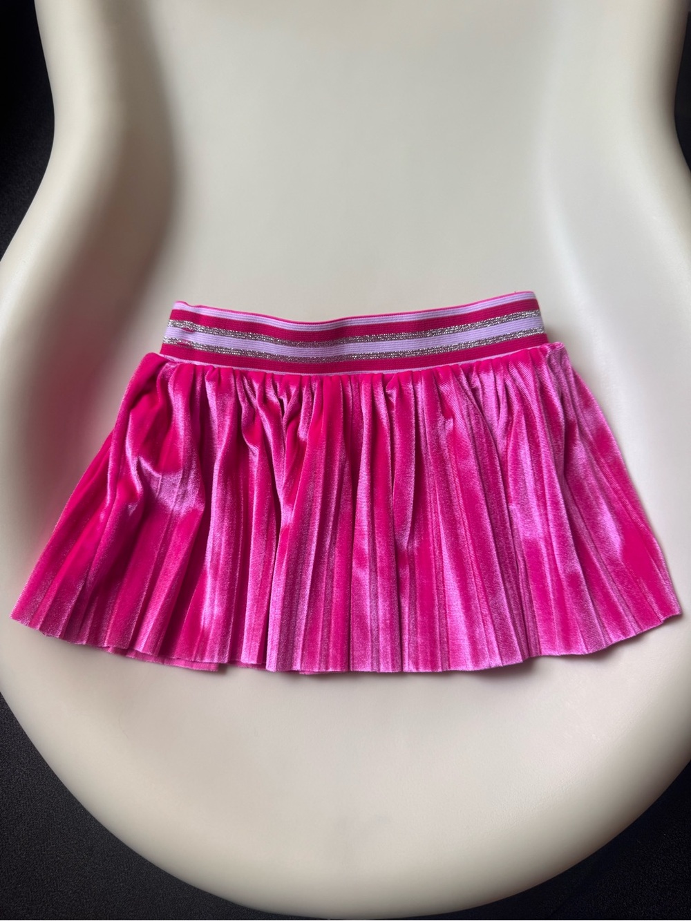 Cat & Jack Hot Pink Pleated Velvet Mini Skirt with Striped Waistband